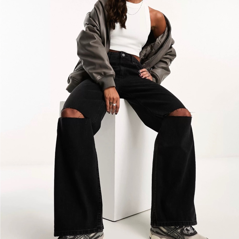 Zara black distressed wide leg jeans